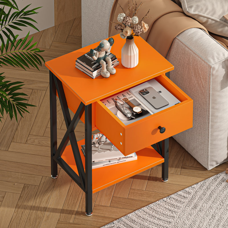 Demmer End Table with Storage, Orange