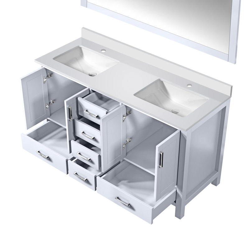 Jacques 60 in. W x 22 in. D Double Bath Vanity, and 58 in. Mirror, White, White Quartz