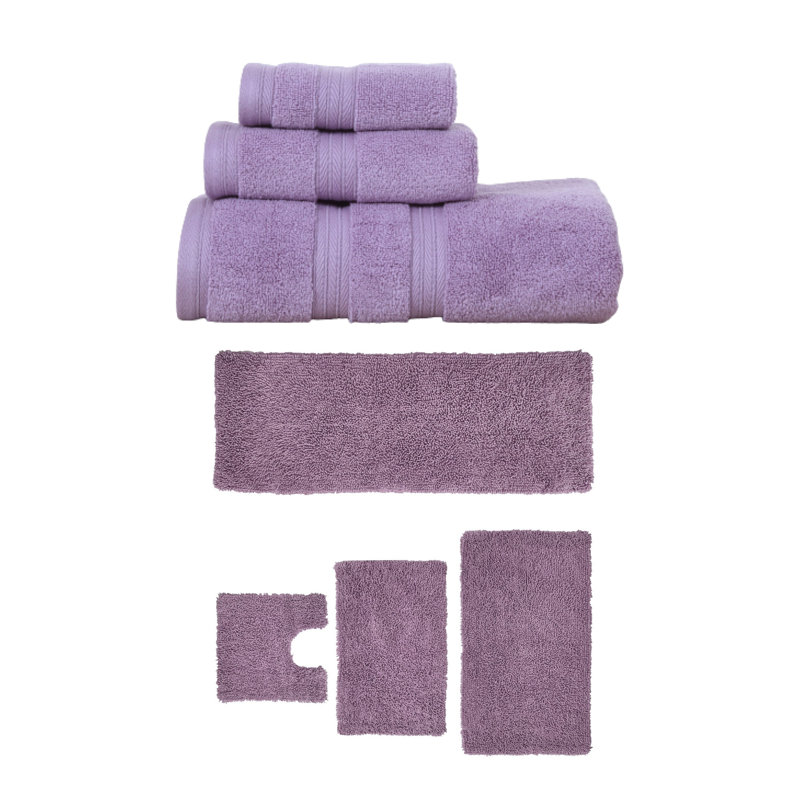 Bruno Collection 100% Soft Cotton 3 Pc Towel Set & 4 Pc Bath Rug Set, (Set of 7), Purple