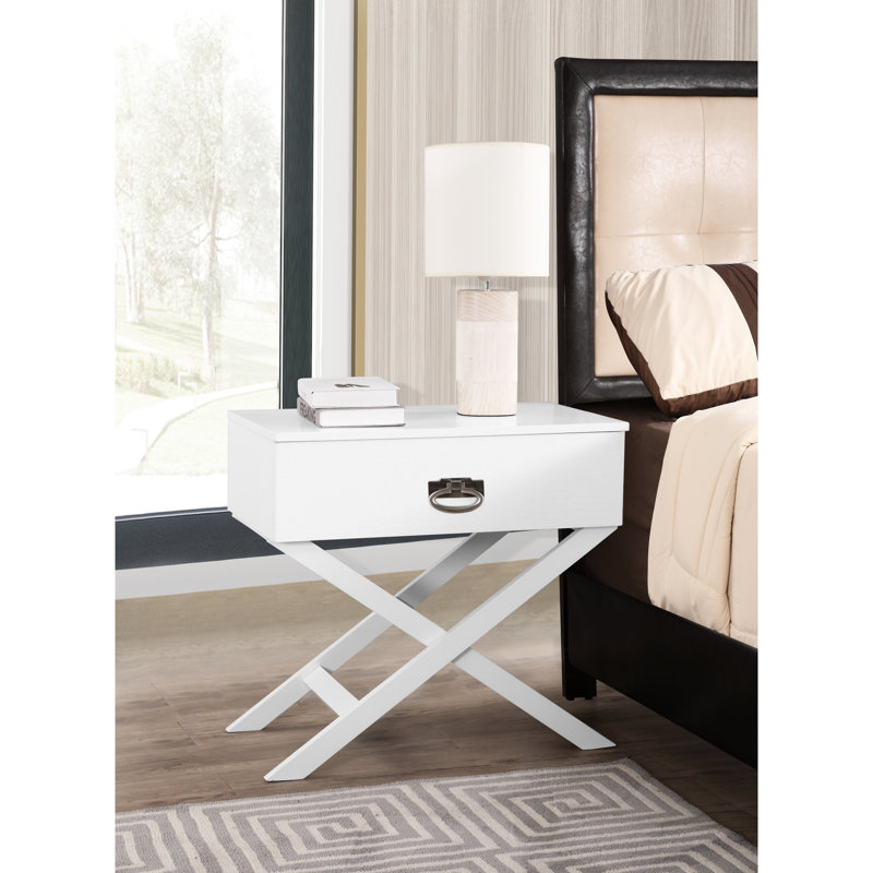 Table de chevet blanche avec finition moderne - Accessoire de chambre à coucher peu encombrant pour la texture