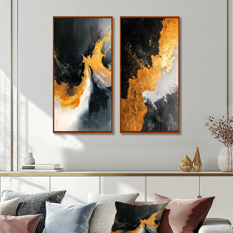 And Andoras Edge Shapes I - Ensemble de 2 pièces d'art abstrait, H 28 po x l 24 po, Cadre flottant brun