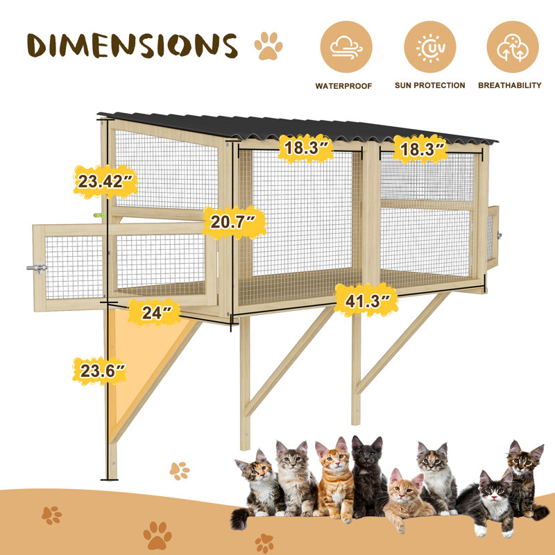 2 pièces Cat Catio, perchoir de fenêtre de chat pour grands chats d'intérieur - Boîte de fenêtre de chat extensible en bois pour chats multiples