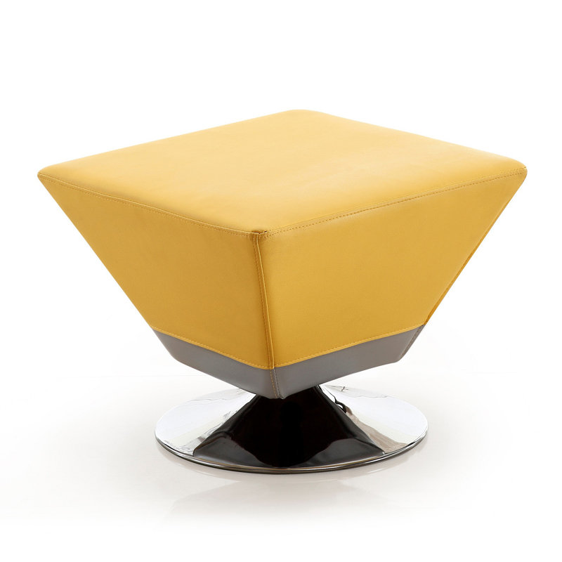 Diamond 20" Modern Vegan Leather Upholstered Metal Swivel Ottoman in Yellow, Yellow/Polished Chrome Faux Leather