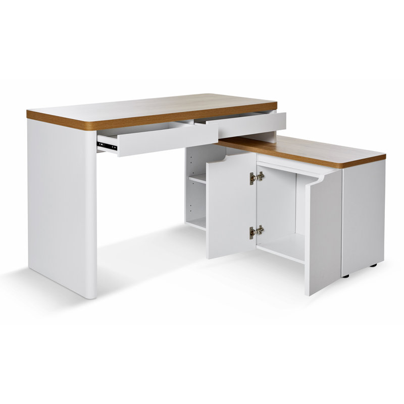 Bureau en L 55,12 "avec armoire de rangement, Chêne / Blanc