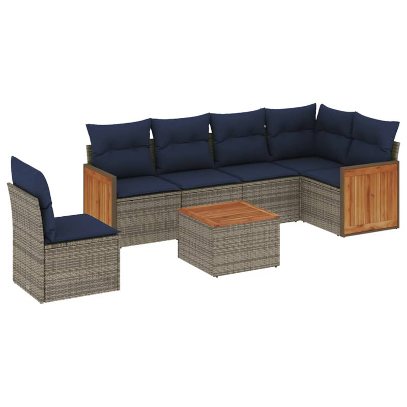  Ensemble de canapé de patio 7 pièces avec coussins en rotin de polyester gris
