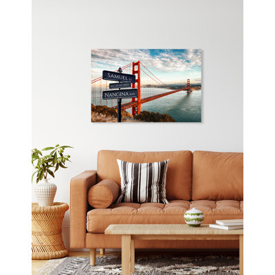 Love Love Across America: Golden Gate View. Art personnalisé avec noms et date. Art mural pour la décoration intérieure