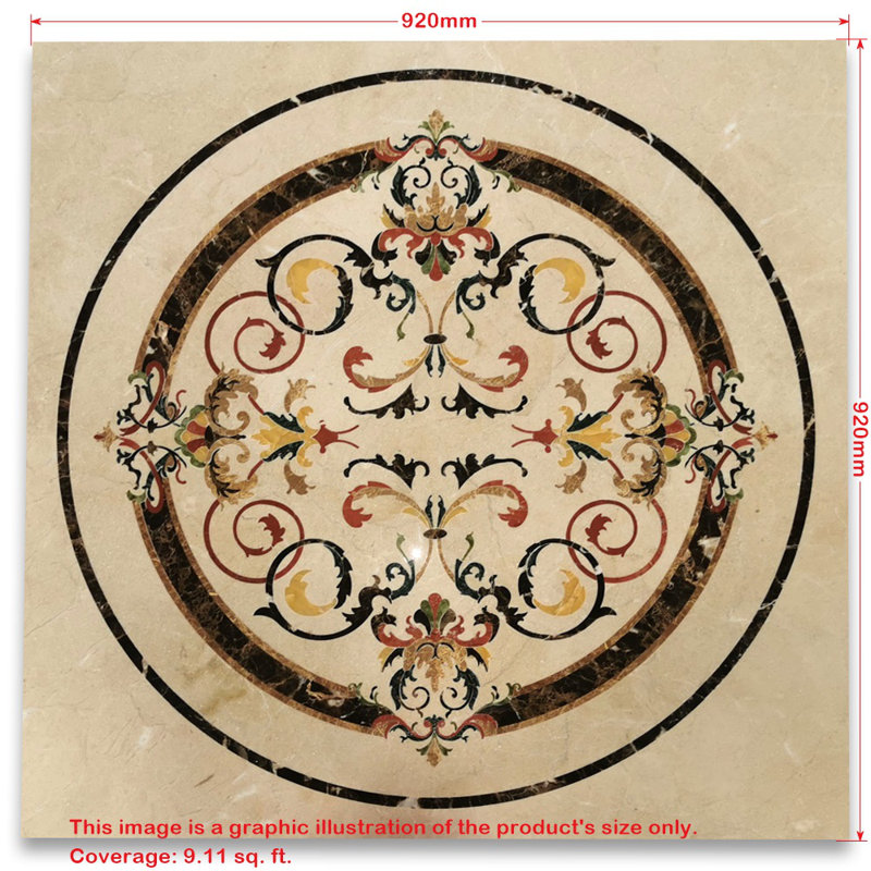 36.22 in. x 36.22 in. Marble Decorative Accent