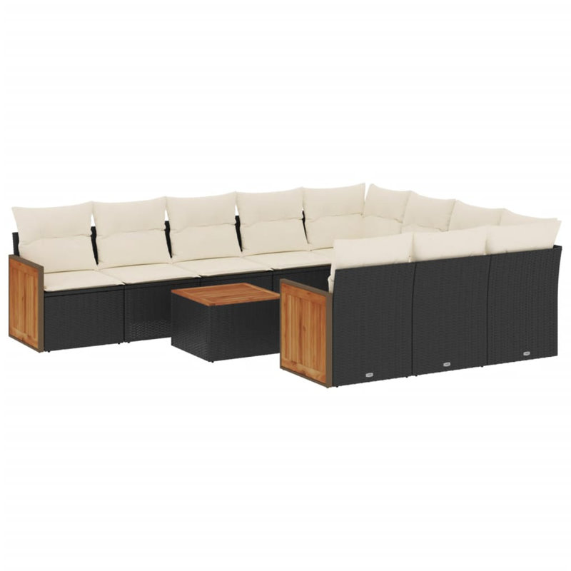 Grand canapé modulaire en rotin PE Vidaxl, Coussin blanc / cadre noir