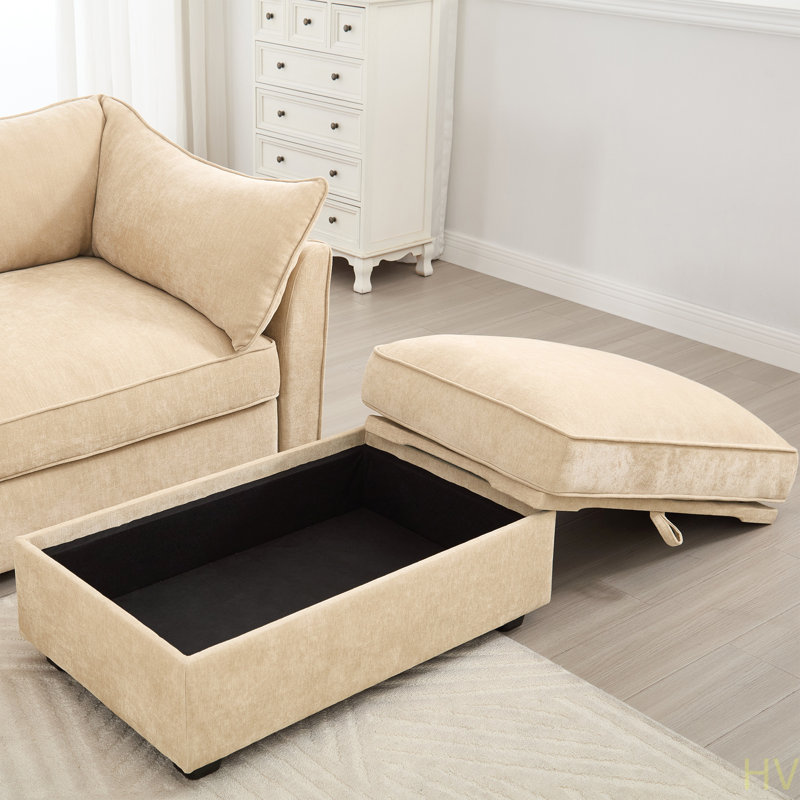Ottoman - Chenille Multi-Configuration Design For Living Rooms And Small Apartments, Beige