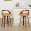 Ensemble de 2 tabourets pivotants, structure en bois moderne avec dossier en rotin, cuir PU pour comptoir de cuisine, tabourets de bar rembourrés Mid-Century-1819916563