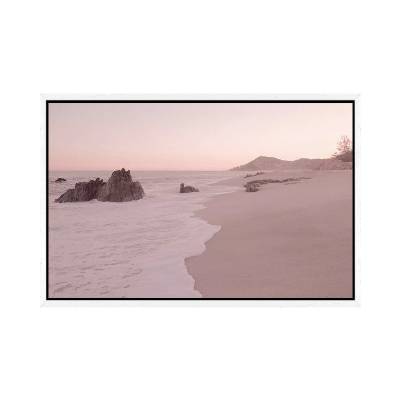 Rosegold Beach Morning by Monika Strigel - Print on Canvas, White Framed, 45.72cm H x 66.04cm W x 3.81cm D