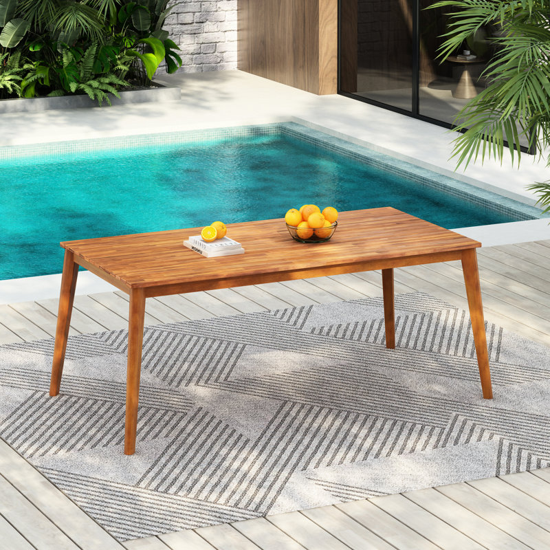 Table de salle à manger en bois pour l'extérieur - Finition grain naturel, 72,09 po de profondeur, 36,37 po de largeur, 30,58 po de hauteur, 52,51 lb de poids, surface facile à assembler pour la finition des repas Grace, profondeur, largeur