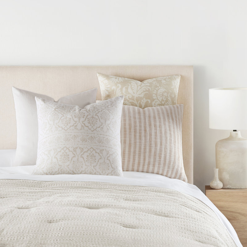 Distressed Floral Square Throw Pillow , Beige