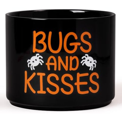 Candy Dish Cauldron, Halloween Mini Ceramic Candies Bowl Tiered Tray Decor, Snack Serving Bowl Table Wishes Accents for Themed Party Birthday Home Kitchen Events Gifts (Bugs and kisses)