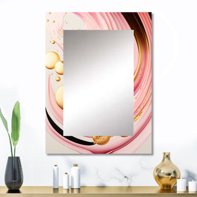 Pink And Gold Abstract Circles II - Abstract Spirals Mirror, Pink Unique Wall Mirror, Printed Metal Art