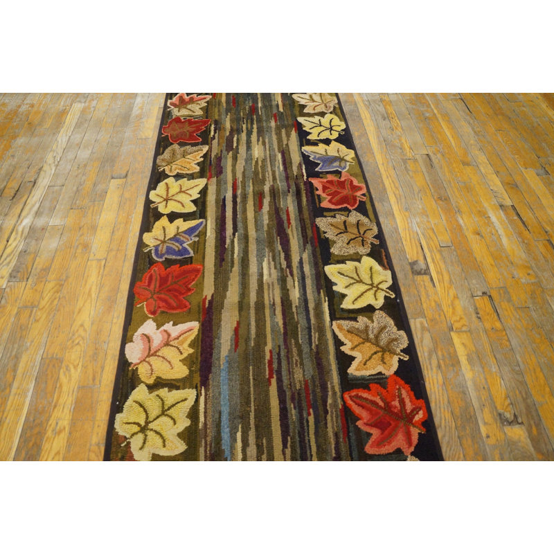 Modernist Abstract Design Antique American Folk Art Hooked Hallway Runner Rug