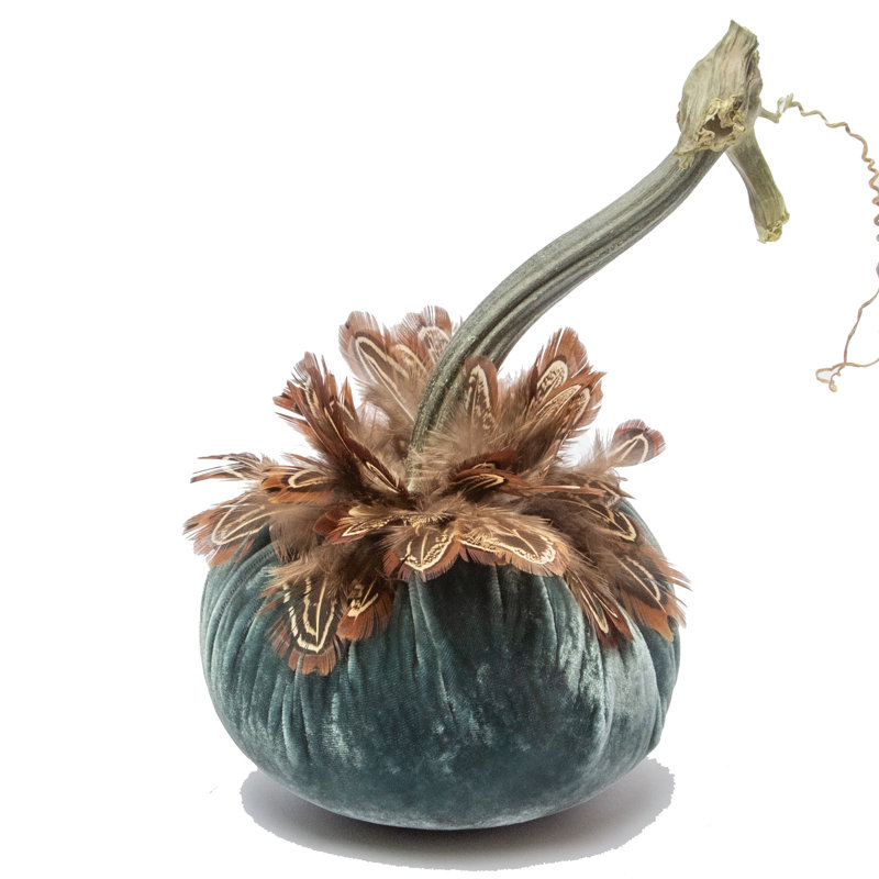 5" Wedgewood Pumpkin w/Pheasant Feather Collar