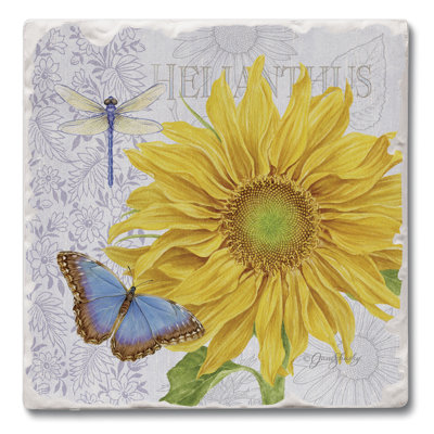 Sous-verres en pierre absorbants - ensemble de 4 - tournesol