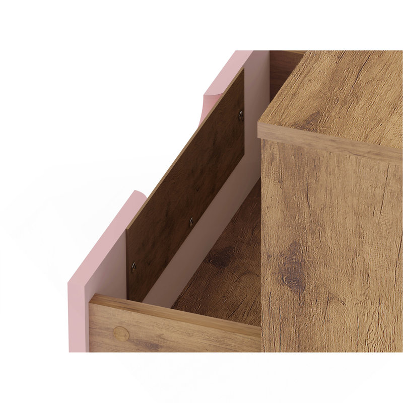 Rockefeller 20" Nightstand in Pink (1-Drawer), Pink/Brown