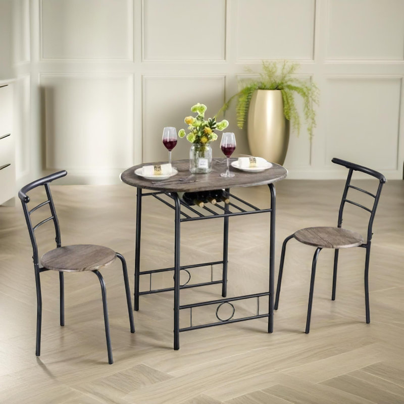 Nivaeh Rustic Industrial, 2 Person Dining Set, Metal Frame, Kitchen Table and Chairs