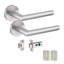  5 Pairs Mitred Design Door Handles Latch on Round Rose in Satin Nickel Finish with 2.5" Tubular Latch and 3" Standard Hinges - 52mm Diameter