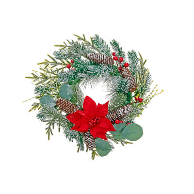 Faux Poinsettia Plastic 13.5'' Wreath