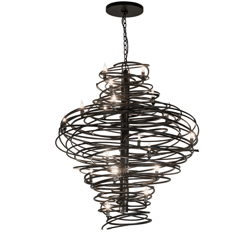 Cyclone 20-Light Solar Black Iron Chandelier