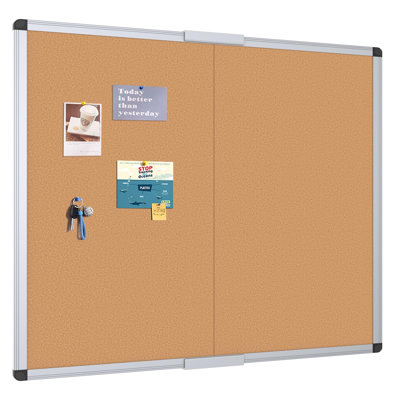 Grand tableau d'affichage en liège/tableau pliable, cadre en aluminium argenté