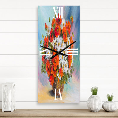 Horloge murale nature morte bouquet de coquelicots et de marguerites
