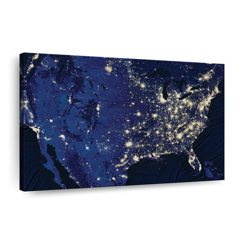 «Night Lights USA Map» sur impression sur toile, H 8 po x l 12 po x P 1 po