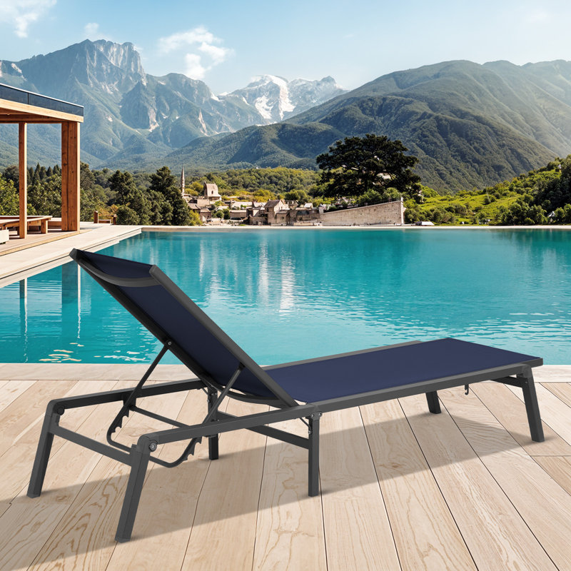 Wolak Outdoor Aluminum Foldable Chaise Lounge Set With Adaptable Backrest (Single Chair), Navy