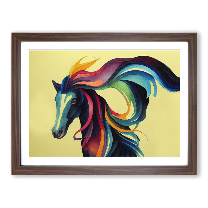 Watercolour Horse Vol.3 Abstract 1 Piece Single Picture Frame Wall Art, 25cm H x 34cm W x 2cm D, Walnut