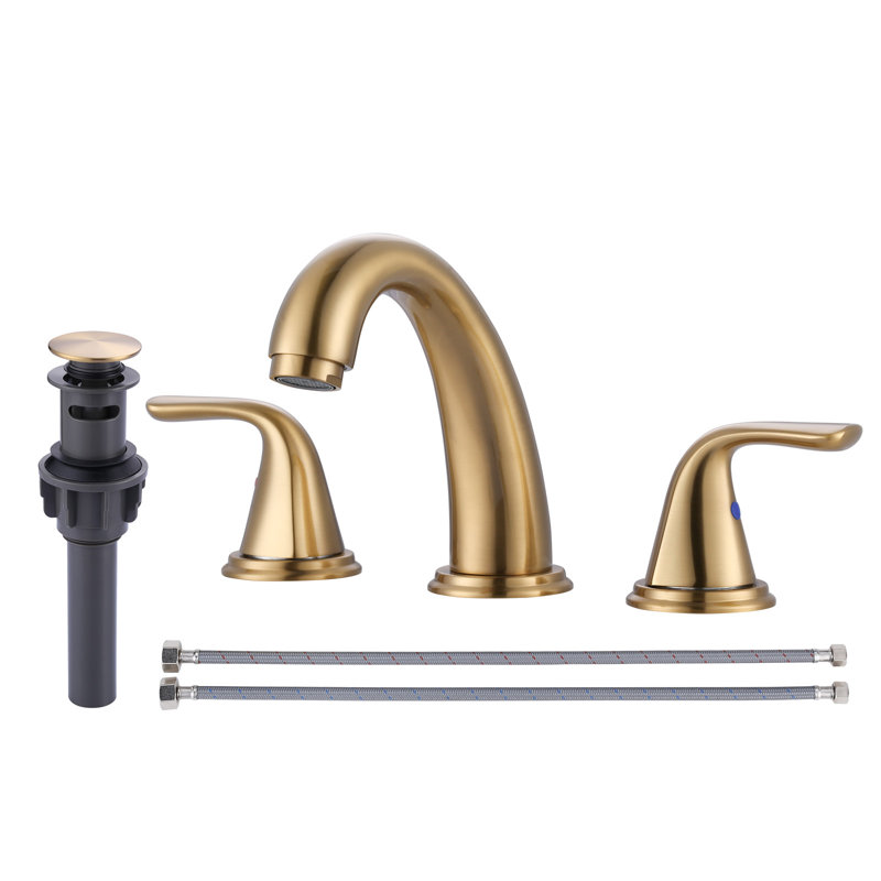 Aleasha Widespread Bathroom Sink Faucet, 3 Hole Faucet With Pop-Up Drain, Brushed Gold