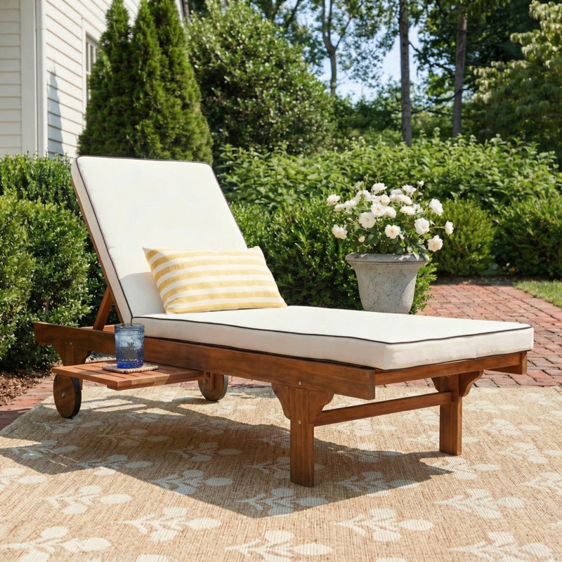 Jivera 25.2" W Solid Wood Reclining Chaise Lounge with Cushion, White