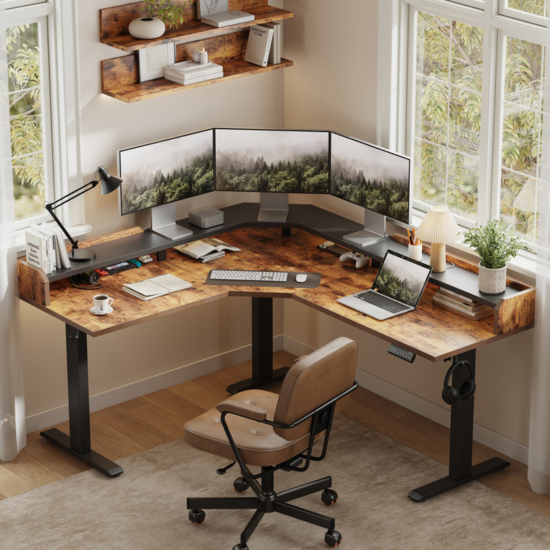Bureau debout en L de 63 po pour ordinateur, bureau de coin électrique à hauteur réglable pour le bureau personnel