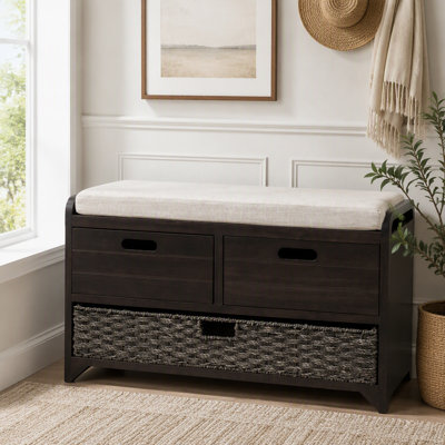 Banc de rangement entièrement assemblé avec panier et tiroirs amovibles