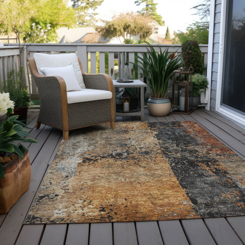 Copper and Gray Abstract Washable Synthetic 8' x 10' Rug