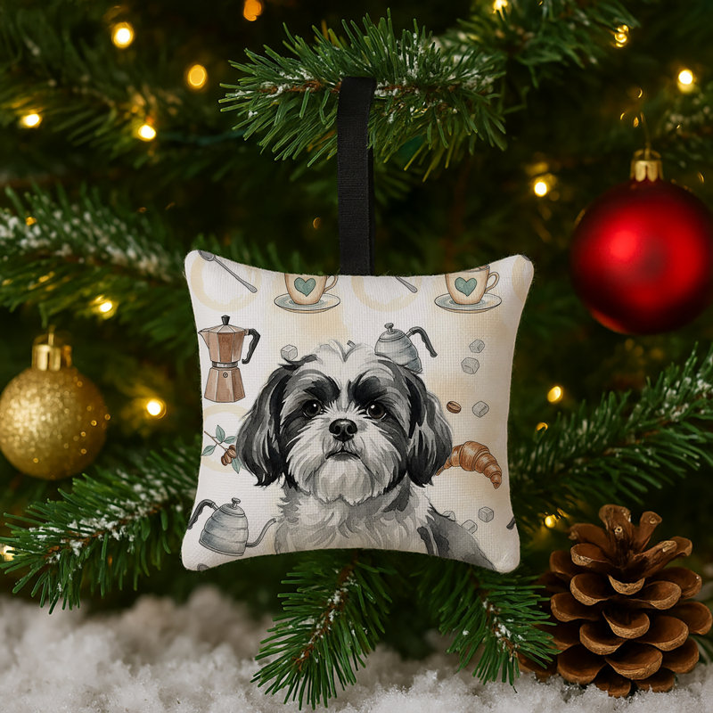 Ornement carré en tissu noir et blanc Shih Tzu, Shih Tzu noir et blanc