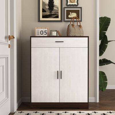 4 Shoe Storage Unit, Wooden Cabinet With Adjustable Shelves For Hallway, Spacious And Functional Walnut 1 Drawer, Freestanding Rack Primary Living Space, Rigorous Material Selection