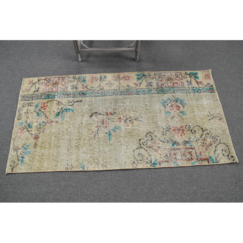 Tapis turc Oushak fabriqué à la main en vert vif idéal comme tapis de porte charmant