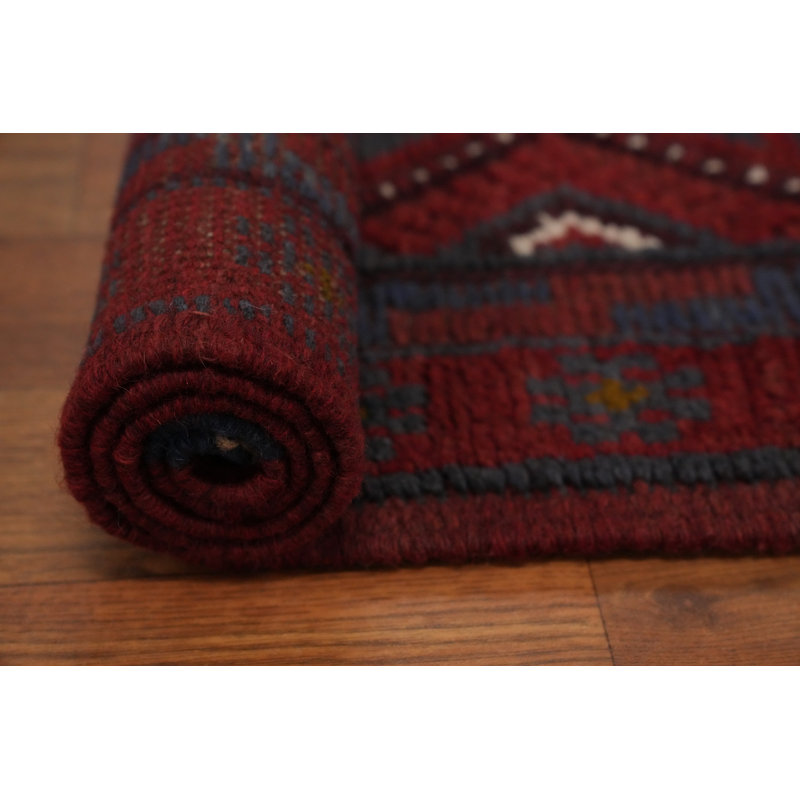 Tapis de couloir afghane géométrique en laine 2x8