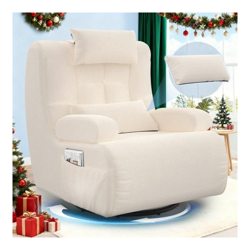 Three-in-one, Multi-functional Rotatable Sofa Chair, Enlarged and Widened Soft Cushion Armchair, with Two Cushions and Side Storage Pockets, Thickened Seat Cushion and Backrest, Suitable for Living Room and Bedroom