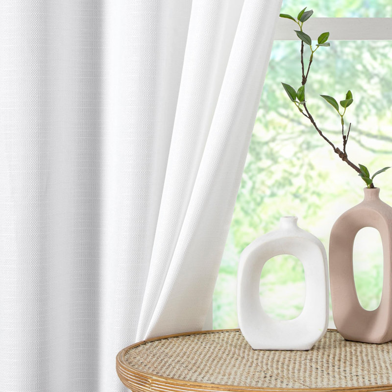 White Curtains 54 Inch Length 2 Panels, Faux Linen Textured Semi Sheer Light Filtering Soft Airy Rod Pocket Window Treatment Drapes, 30Wx54l Inch, Set Of 2