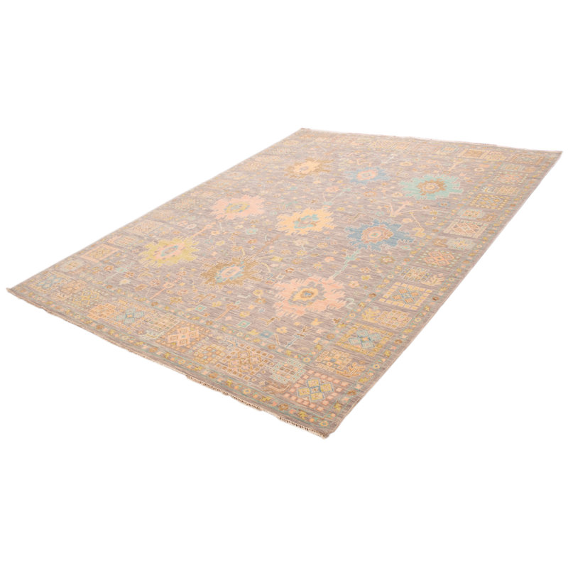 Tapis gris Oushak moderne noué à la main de conception unique 10 pi 0 po x 13 pi 11 po One Of Kind