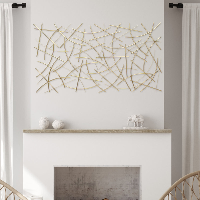 Polaris Rectangle Curved Metal Abstract Wall Art, Gold