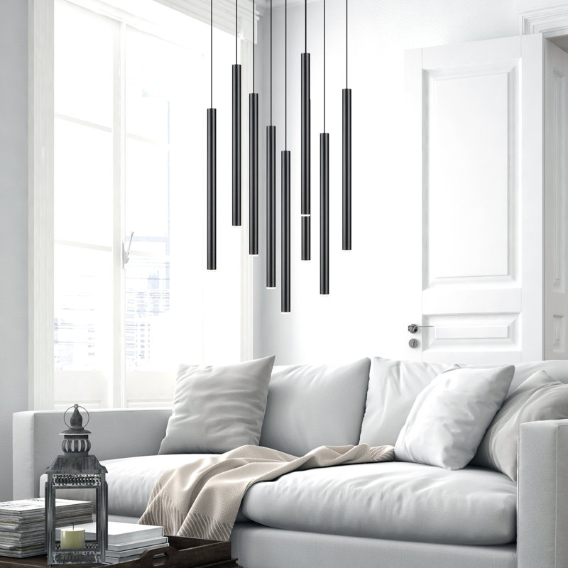 Luminaire suspendu cylindrique à 9 lumières DEL Baileyton, Noir