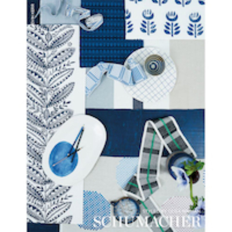 Schumacher x Stephanie Seal Brown Carmo Tape Wide, Blue/ Dark Blue/ White
