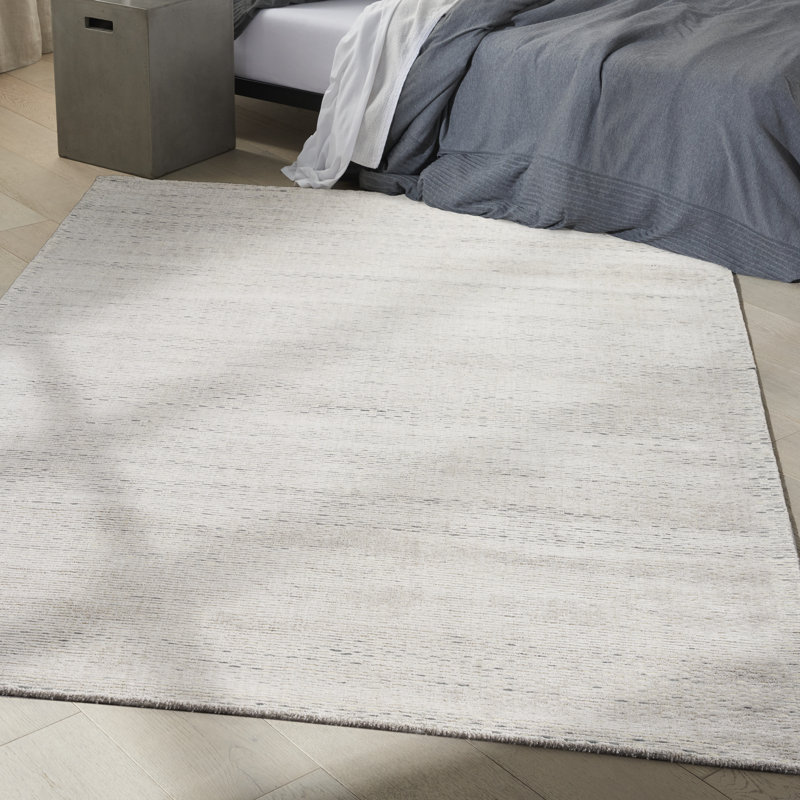 Tapis gris rayé en laine / viscose fait à la main Rectangle Valley, Rectangle 5 pi 3 po x 7 pi 3 po