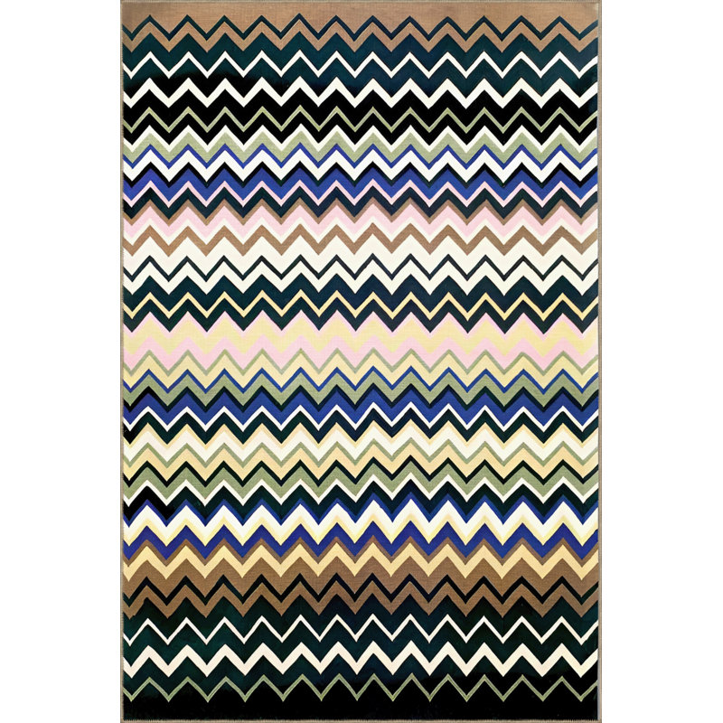 Tapis en polypropylène à motif de chevrons en coton bleu marine et brun Nannie, Rectangle 3 pi 4 po x 5 pi