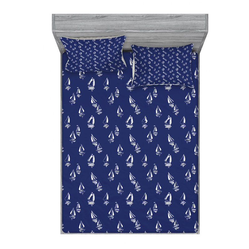 Microfiber Sheet Set, Full Sheet Set with 2 Pillowcases, Navy/White Marine 2